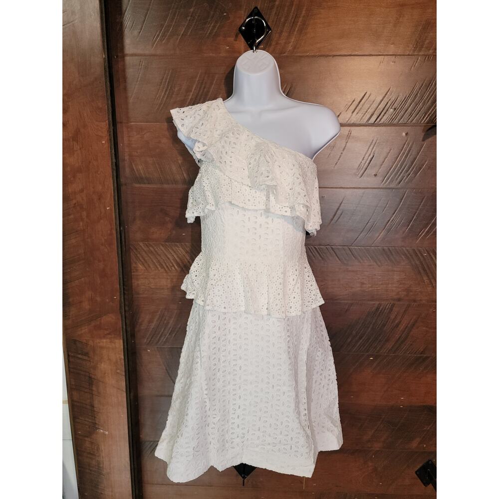 EUC Lilly Pulitzer Sz 8 Josey Dress Eyelet Lace One Shoulder Ruffle Desi…